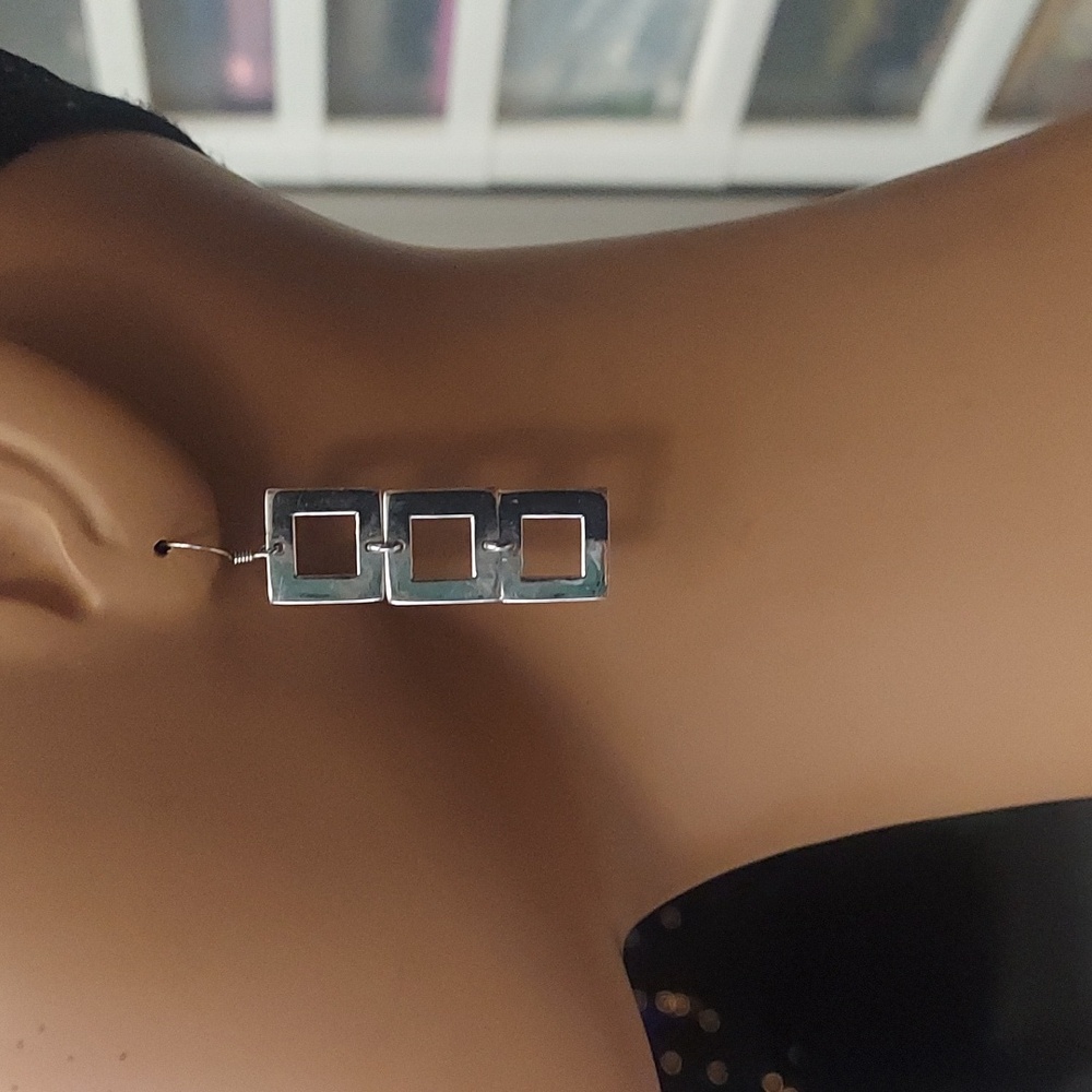 Geometric Sterling Silver Square Dangle Earrings - image 3